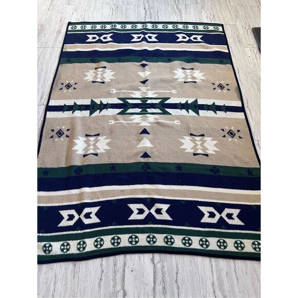 Vtg San Marcos Hi Pile San Juan Large Throw Blanket Aztec Southwestern 58x79 - Picture 1 of 7